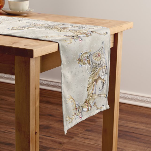 Reindeer Sleigh Holiday Table Runner (In Situ)