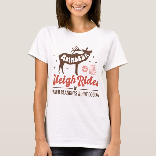 Reindeer Sleigh Rides Vintage Christmas T-Shirt (Front)