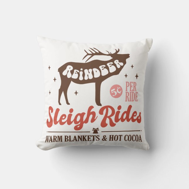 Reindeer Sleigh Rides Vintage Christmas Throw Pillow (Front)