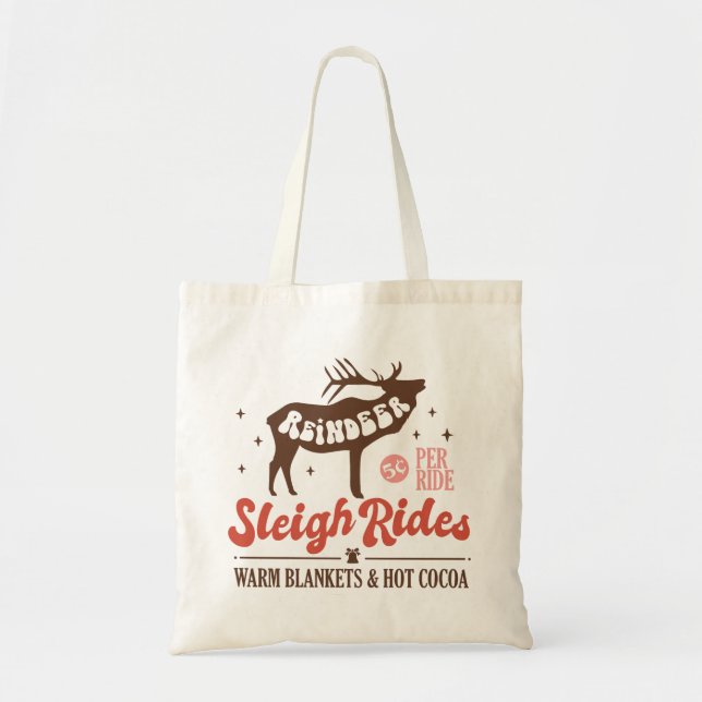 Reindeer Sleigh Rides Vintage Christmas Tote Bag (Front)