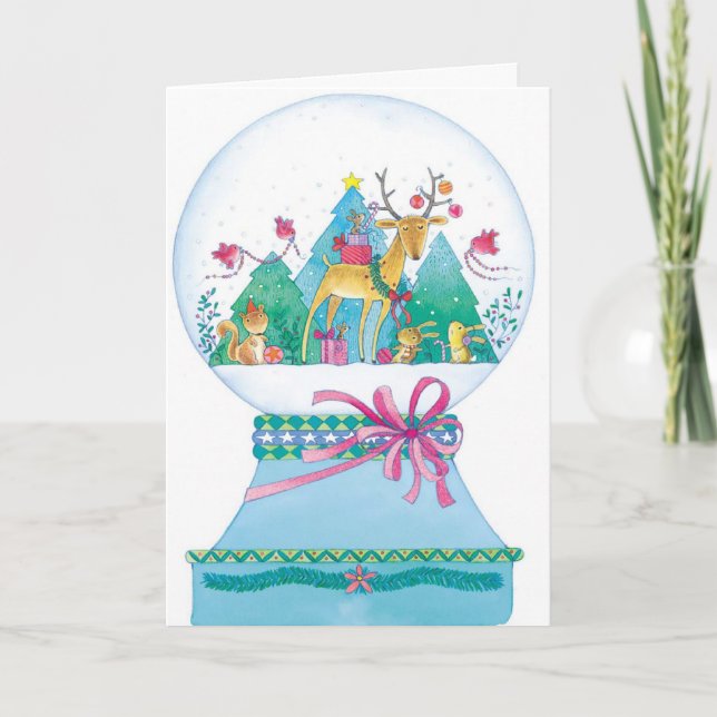 Reindeer snow globe Christmas customizable card (Front)