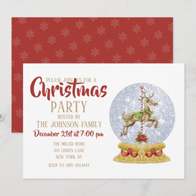 Reindeer snow globe         invitation (Front/Back)