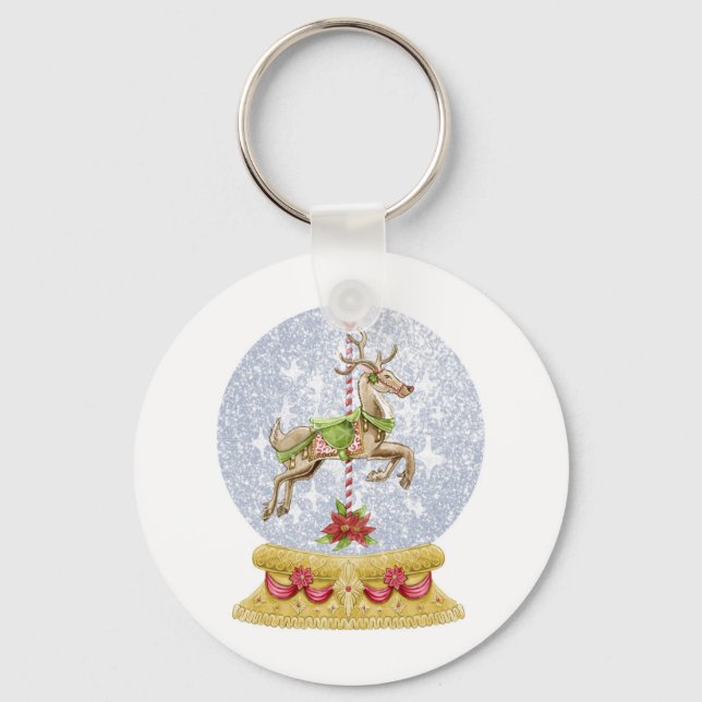 Reindeer snow globe keychain (Front)