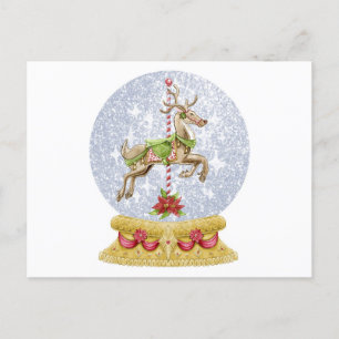Reindeer snow globe postcard
