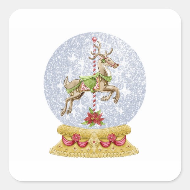 Reindeer snow globe square sticker (Front)
