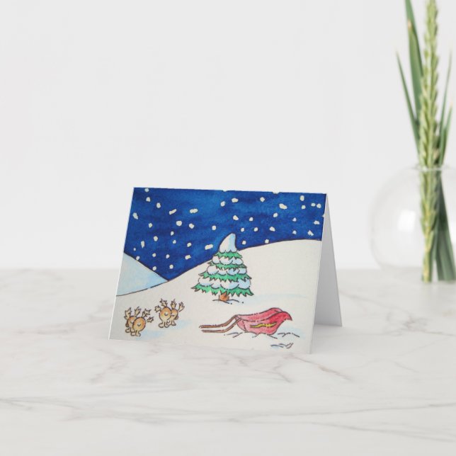reindeer snow scene with sleigh funny christmas holiday card (Front)