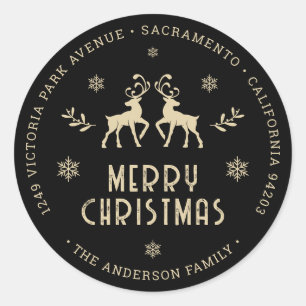 Reindeer Snowflake Black Christmas Return Address Classic Round Sticker