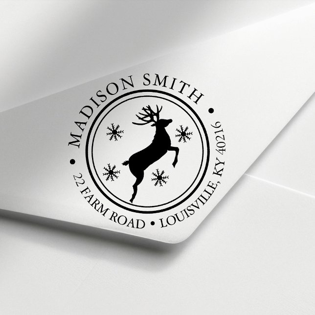 Reindeer Snowflake Christmas Circle Return Address Self-inking Stamp (Creator Uploaded)