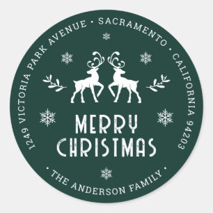 Reindeer Snowflake Green Christmas Return Address Classic Round Sticker