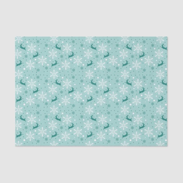 Reindeer Snowflake Teal Christmas Pattern Tissue Paper (Front)