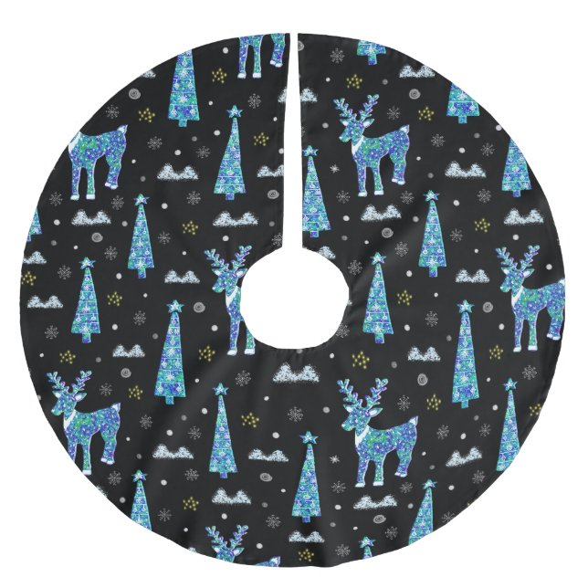Reindeer, snowflakes, Christmas pattern Brushed Polyester Tree Skirt (Front)