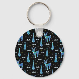 Reindeer, snowflakes, Christmas pattern Keychain