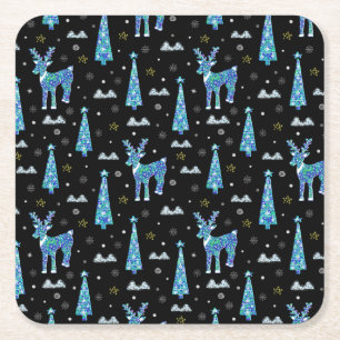Reindeer, snowflakes, Christmas pattern Square Paper Coaster