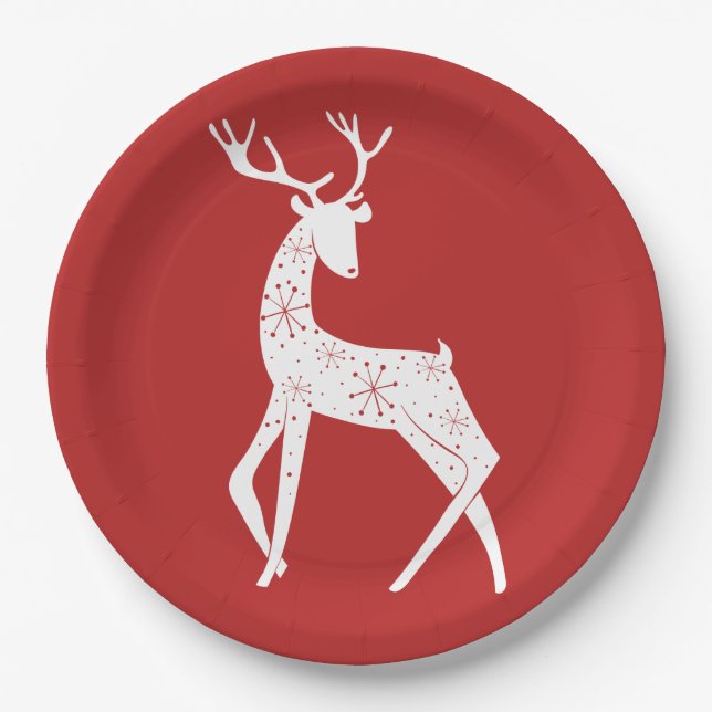 Reindeer & Snowflakes Reindeer Crossing Christmas Paper Plate (Front)