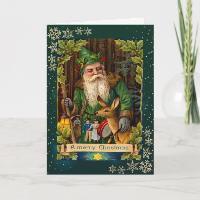 Reindeer,Snowflakes,Vintage Christmas Holiday Card (Front)