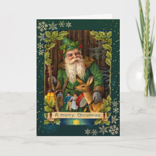 Reindeer,Snowflakes,Vintage Christmas Holiday Card