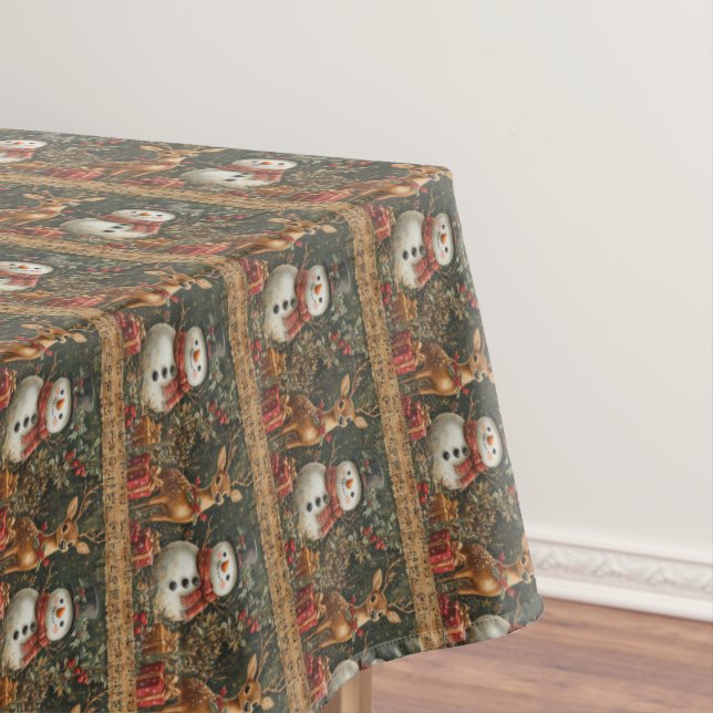 Reindeer Snowman Christmas Presents Music Notes Tablecloth (In Situ)