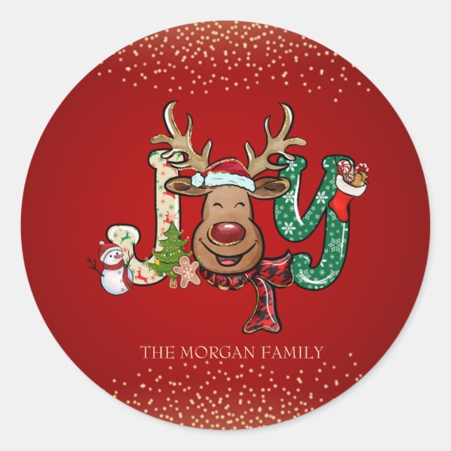 Reindeer,Snowman,Confetti Red Merry Christmas  Classic Round Sticker (Front)