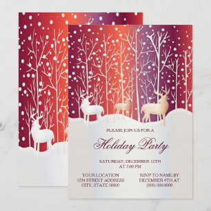 Reindeer Snowy Christmas Party Holiday Invitation