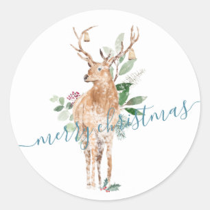 Reindeer Stag Dressed For Christmas Classic Round Sticker