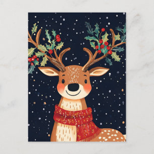 Reindeer Starry Christmas Twinkle Night Holiday Postcard