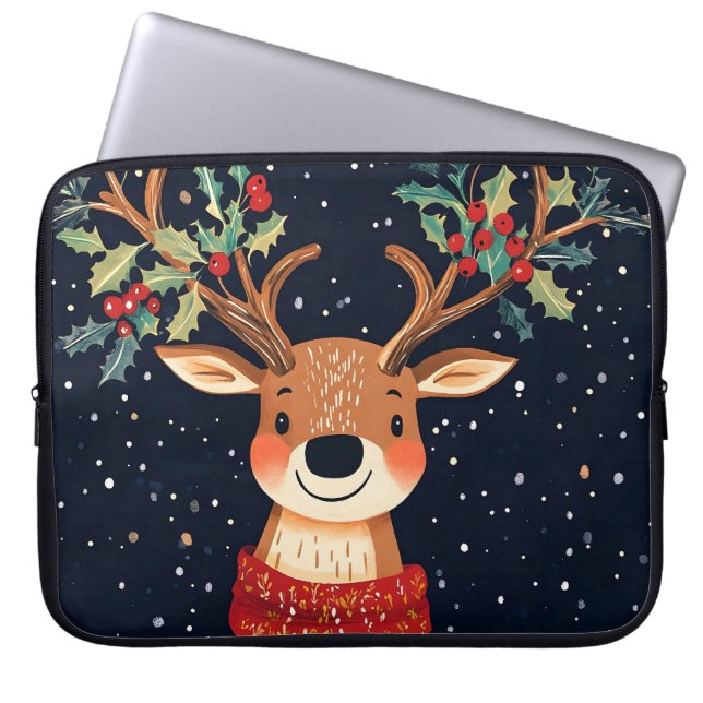 Reindeer Starry Christmas Twinkle Night Laptop Sleeve (Front)