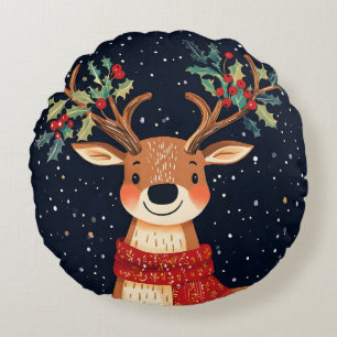 Reindeer Starry Christmas Twinkle Night Round Pillow