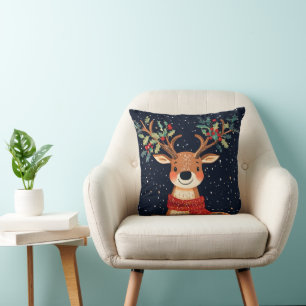 Reindeer Starry Christmas Twinkle Night Throw Pillow