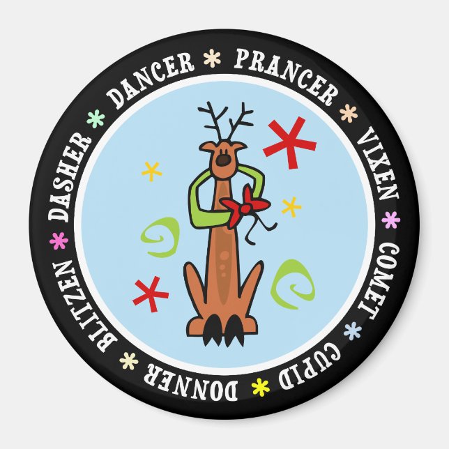 Reindeer Stars & Swirls Cartoon Magnet (Front)