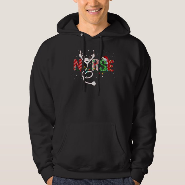 Reindeer Stethoscope Nurse Christmas Funny Nurse X Hoodie (Front)