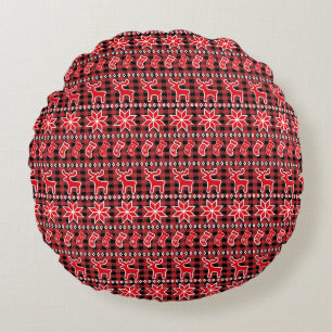 Reindeer Stocking Fair Isle Christmas Pattern Round Pillow