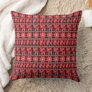 Reindeer Stocking Fair Isle Christmas Pattern Throw Pillow