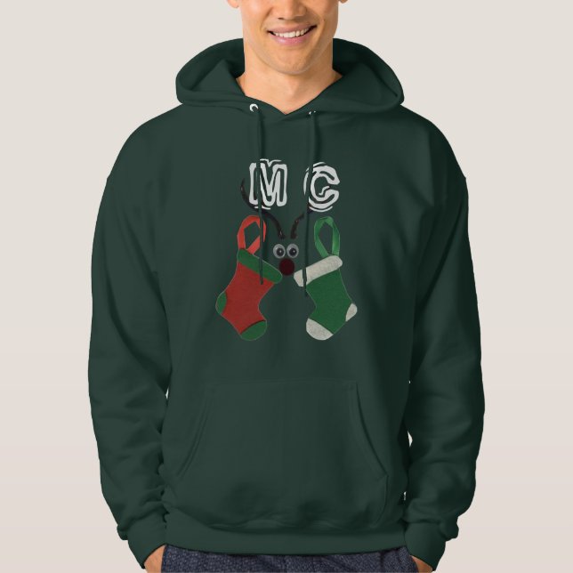 Reindeer & Stockings Christmas Monogram Hoodie (Front)