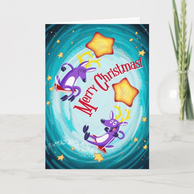 REINDEER SWING ON A STAR (gloss) by Jeff Willis Holiday Card (Front)
