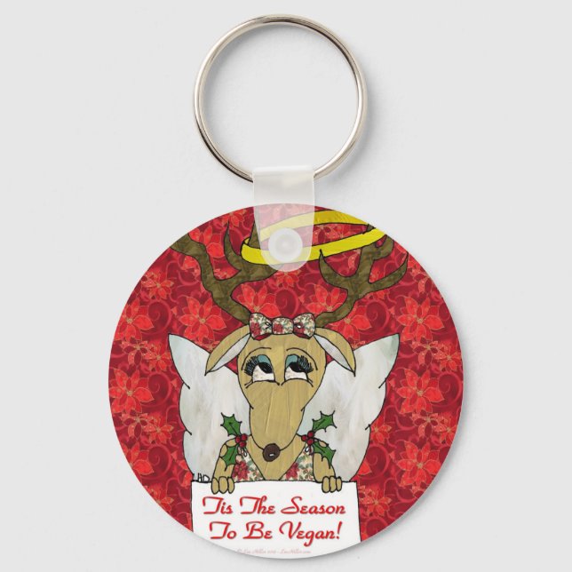 Reindeer Tis The Season to Be Vegan Gifts Apparel Keychain (Front)