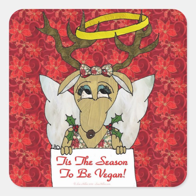 Reindeer Tis The Season to Be Vegan Gifts Apparel Square Sticker (Front)