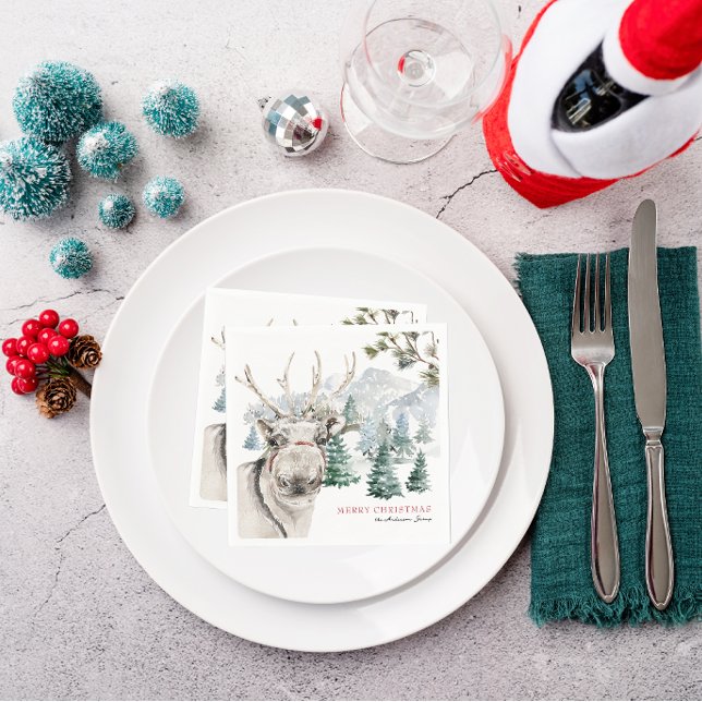 Reindeer & Tree Farm | Merry Christmas Party Napkin (Creator Uploaded)