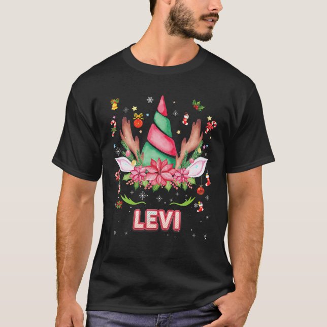 Reindeer Unicorn Face Levi Christmas Mistletoe Orn T-Shirt (Front)