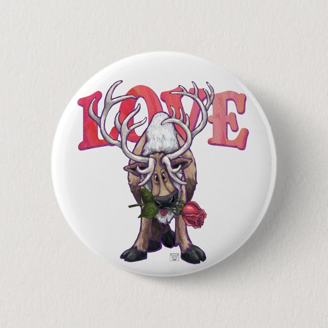 Reindeer Valentine's Day 2 Inch Round Button (Front)