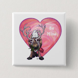 Reindeer Valentine's Day 2 Inch Square Button