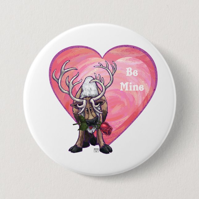 Reindeer Valentine's Day 3 Inch Round Button (Front)