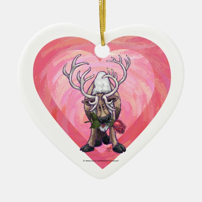 Reindeer Valentine's Day Ceramic Ornament (Front)