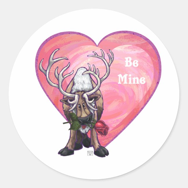 Reindeer Valentine's Day Classic Round Sticker (Front)