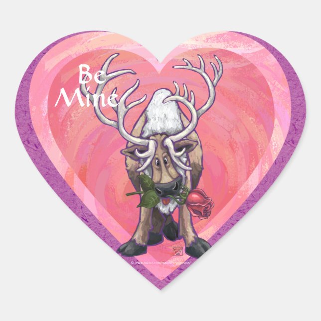 Reindeer Valentine's Day Heart Sticker (Front)