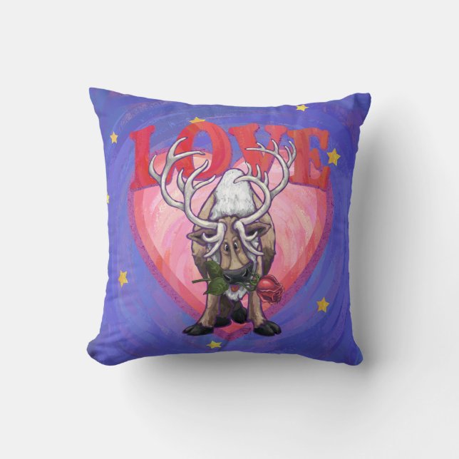 Reindeer Valentine's Day Throw Pillow (Front)