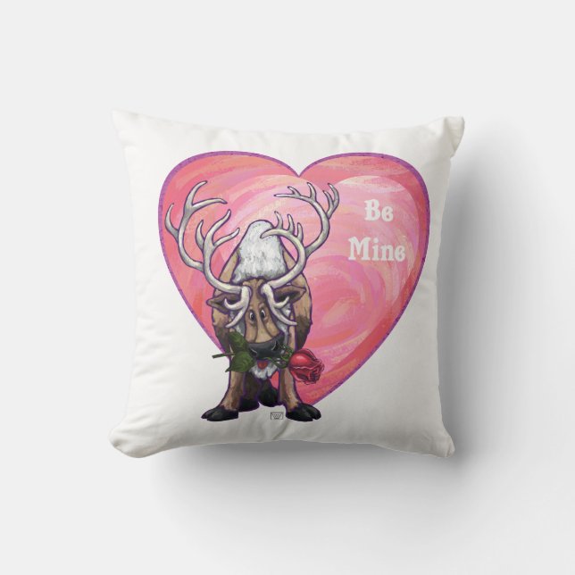 Reindeer Valentine's Day Throw Pillow (Front)