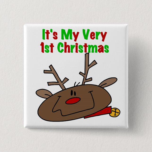 Reindeer Very 1st Christmas 2 Inch Square Button (Front)