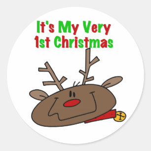 Reindeer Very 1st Christmas Classic Round Sticker