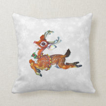 reindeer vintage art pillow