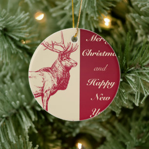 Reindeer Vintage Illustration Ceramic Ornament